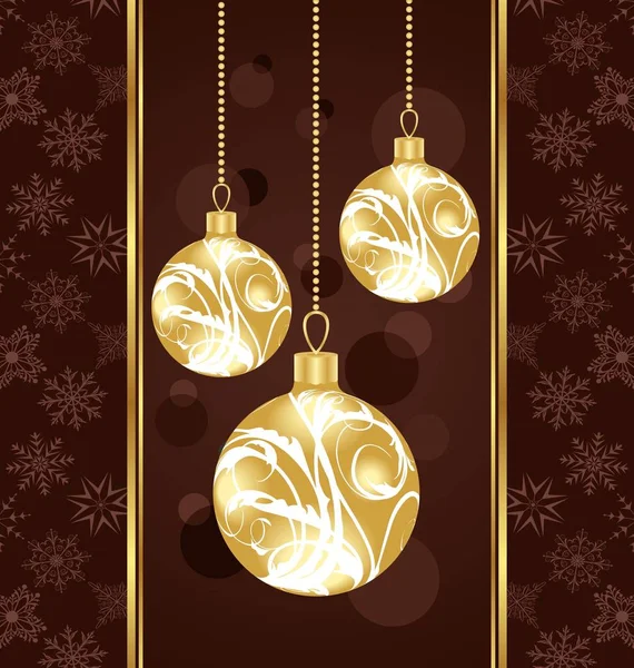 Roztomilý vánoční přání s zlaté kuličky — Stock fotografie