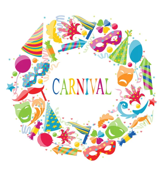 Festlicher runder Rahmen mit karnevalsfarbenen Ikonen — Stockfoto