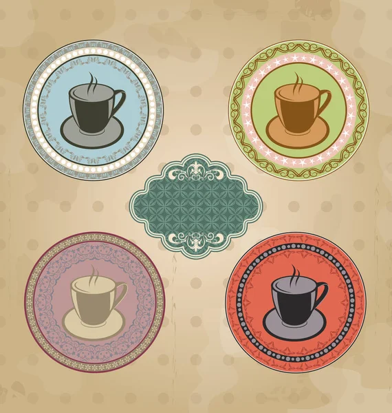 Set de etiquetas de café retro vintage con elementos decorativos —  Fotos de Stock