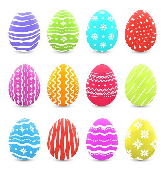 Easter many multicolored ornate eggs with shadows isolated on wh — Stock Photo, Image