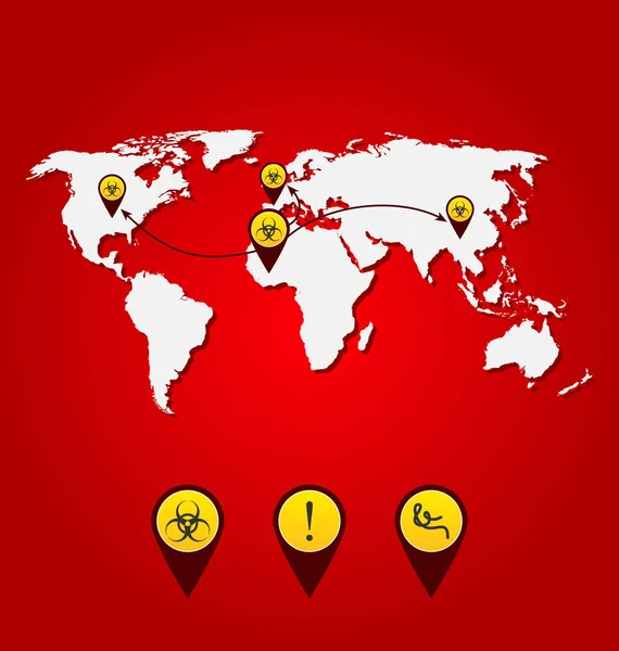 Virus Ebola brote, mapa mundial de propagación con peligro biológico sig — Foto de Stock