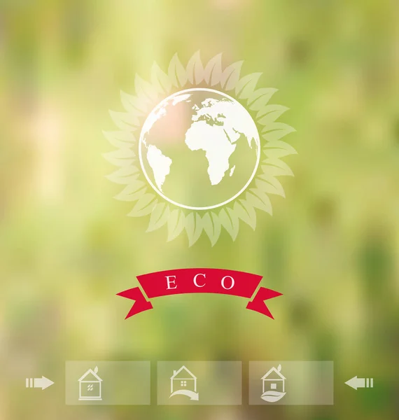 Blurred background with eco badge, ecology label with icons of g — Stock Photo, Image