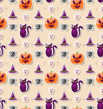 Cadılar Bayramı renkli geleneksel simgeleri ile Seamless Modeli