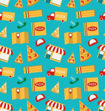 Dilim Pizza ve pizza teslimat renkli simgeler hizmet ile Seamless Modeli