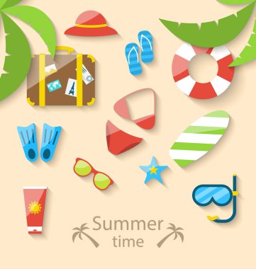 Yaz tatil zamanı düz set renkli basit simgeler ile