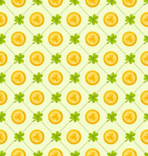 Wzór z koniczyny i złote monety do St. Patricks — Zdjęcie stockowe