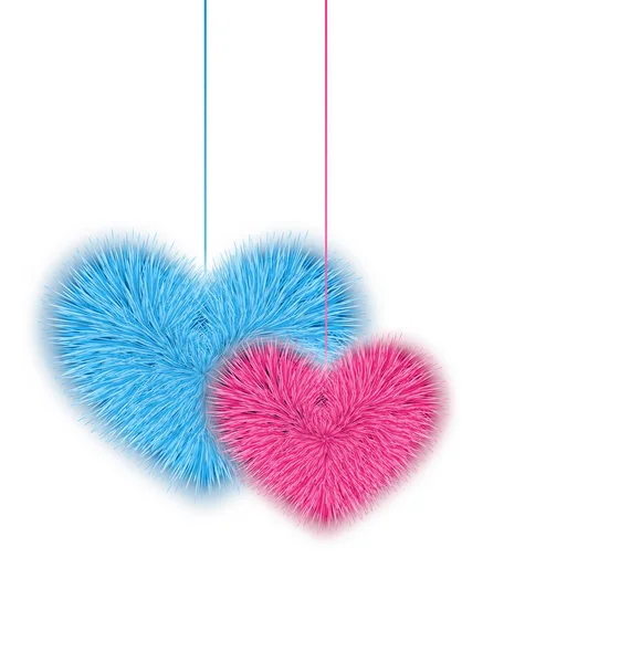 Fur pink and blue hearts for Valentines Day isolated on white ba — Stock Photo, Image