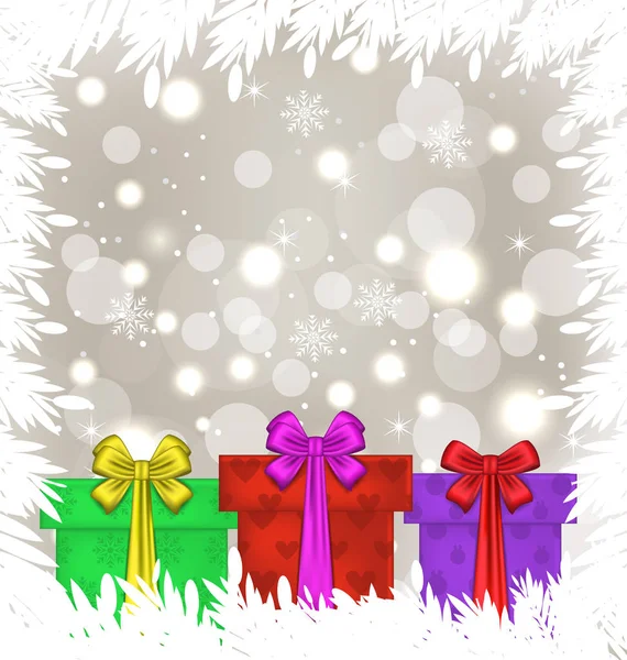 Ange jul gåva lådor på glödande bakgrund — Stockfoto