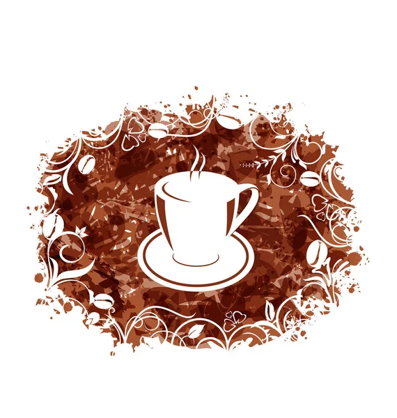 Brown Grungy Banner with Coffee Cup and Beans — Stock Photo, Image