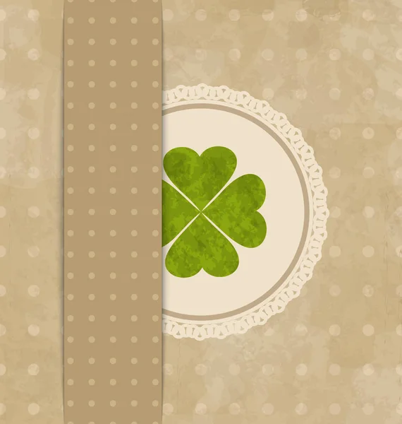 Vintage card with four-leaf clover for St. Patricks Day — Stock Photo, Image