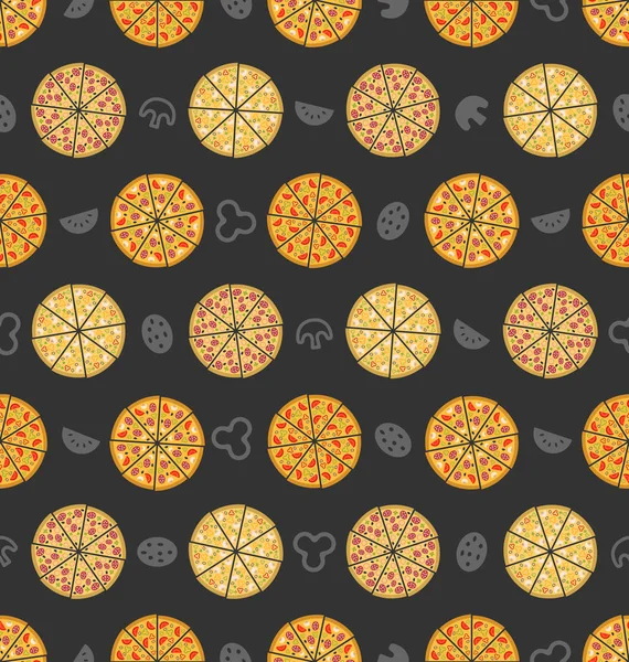 Patrón sin costura con un conjunto de diferentes pizza. Colorido fondo de pantalla de alimentos —  Fotos de Stock