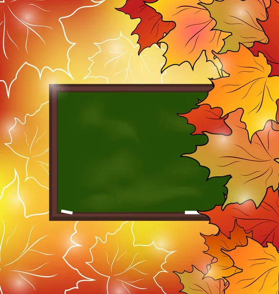 Шкільна дошка з кленовим листям, осінній фон — стокове фото