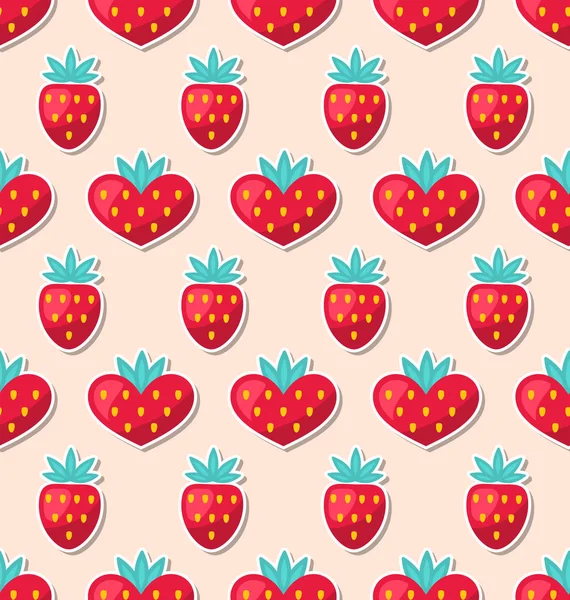 心与草莓的简单无缝壁纸 — 图库照片