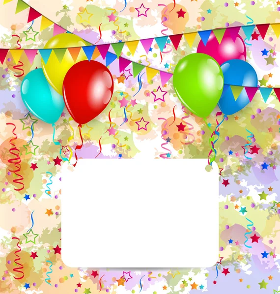 Modern birthday greeting card with balloons and confetti — Stock Photo, Image