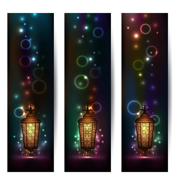 Set light banners with arabic lantern — Stock Photo, Image