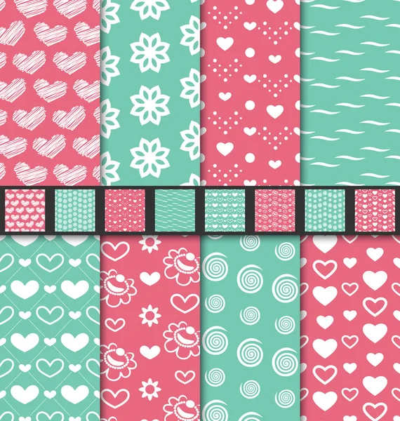 Set of love and romantic seamless backgrounds — Stock Photo, Image