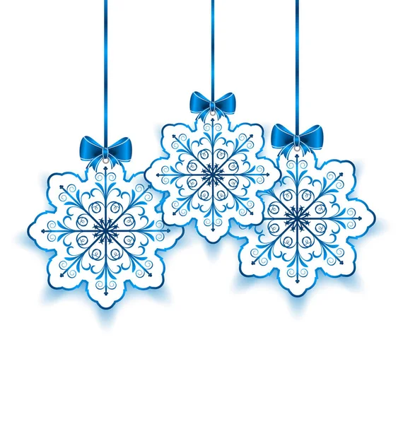 Set Christmas paper snowflakes with bow isolated on white backgr — Stock Photo, Image