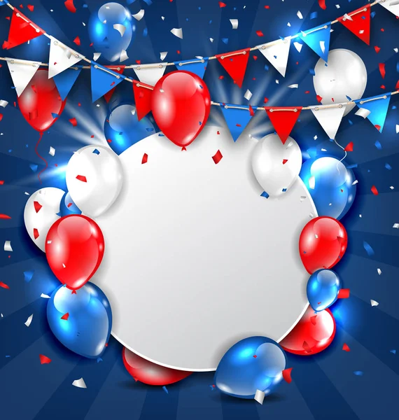 Gratulationskort för amerikanska helgdagar, färgglada Bunting, ballonger och konfetti — Stockfoto