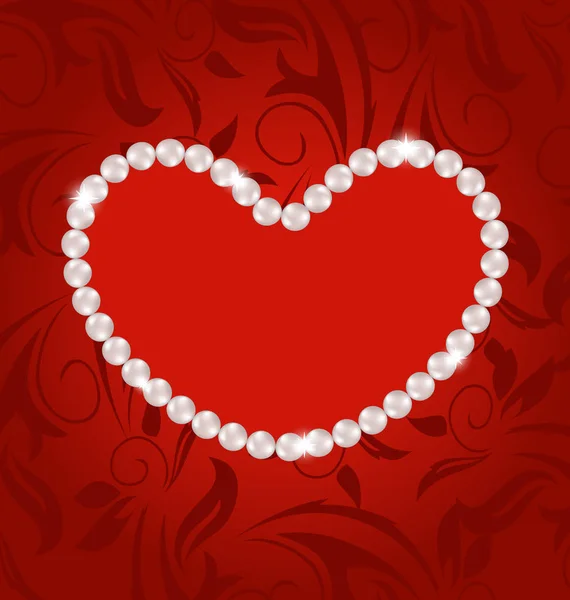 Floral postcard with heart made in pearls for Valentine Day, cop — Stock Photo, Image