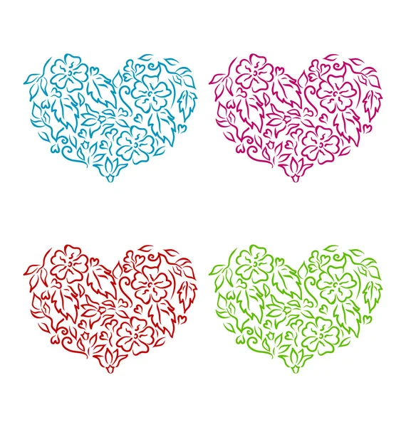 Set de corazones ornamentales en estilo floral dibujado a mano para San Valentín D —  Fotos de Stock