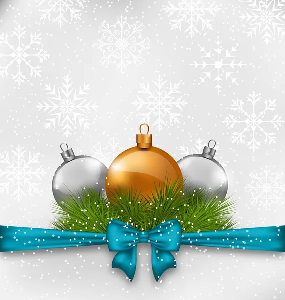 Різдвяний фон з ялинковими гілками та скляними кульками — стокове фото