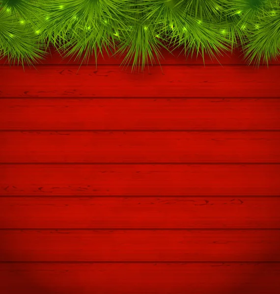 Natal fundo de madeira com galhos de abeto — Fotografia de Stock