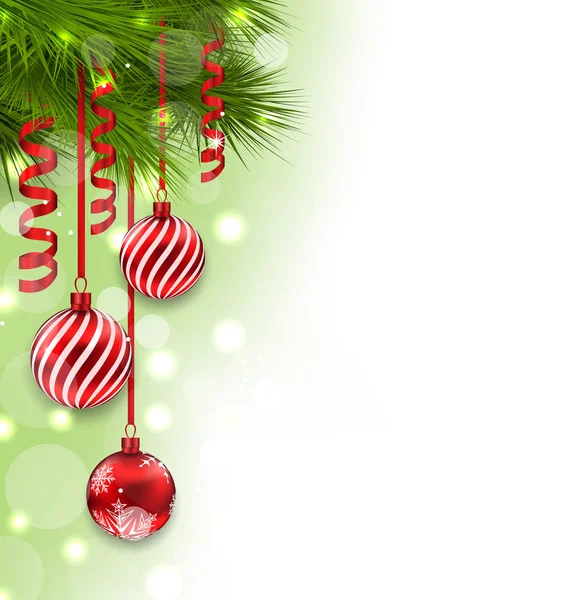 Vánoční jedle větve a skleněné koule, kopie místo pro váš text — Stock fotografie