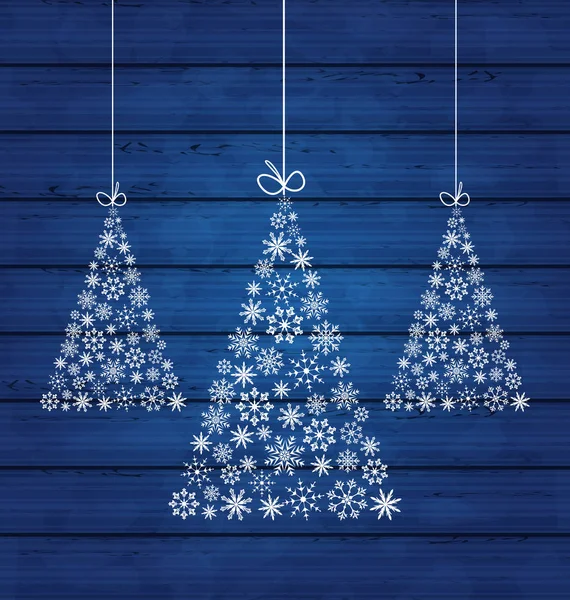 Urlaub Holz Hintergrund mit Weihnachtskiefern aus Schneeflocke — Stockfoto