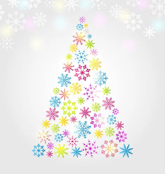 Christmas pine gjord av färgglada olika snöflingor — Stockfoto