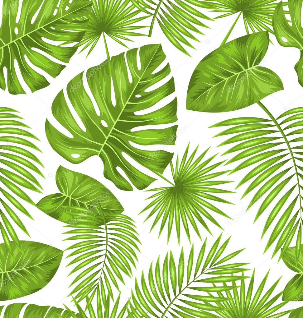Seamless Texture with Green Tropical Leaves