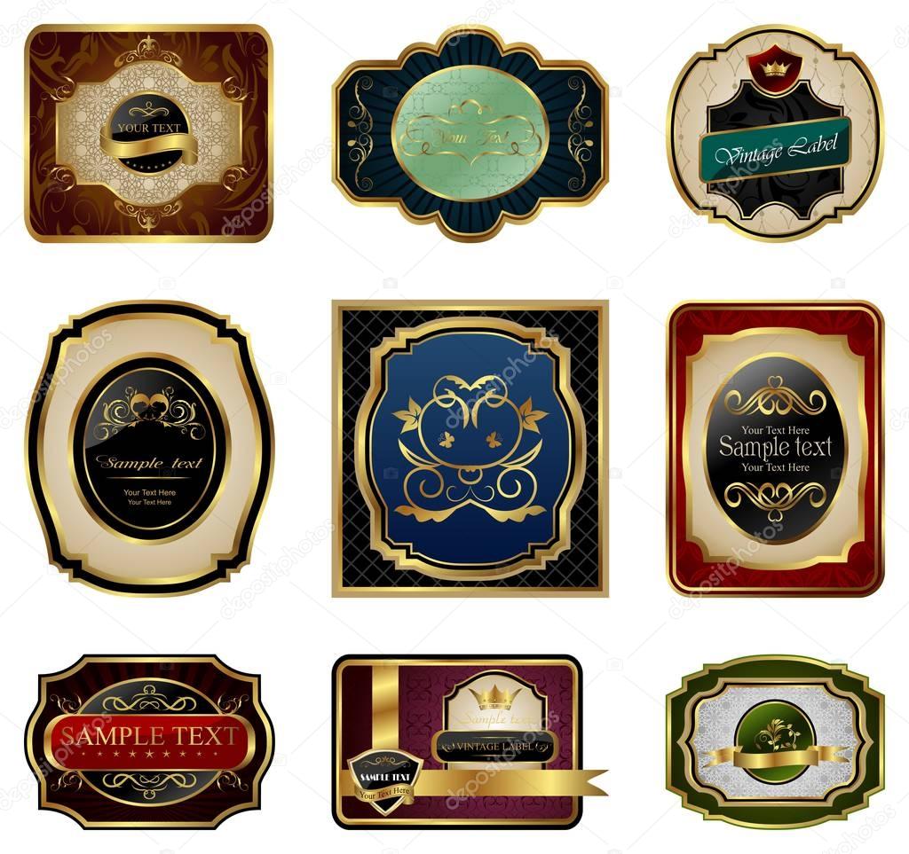 set of decorative color gold frames labels