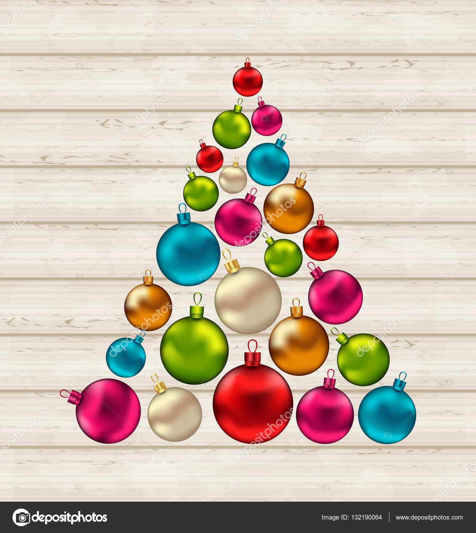 Árvore de Natal feita de bolas coloridas no fundo de madeira fotos, imagens  de © smeagorl #132190064
