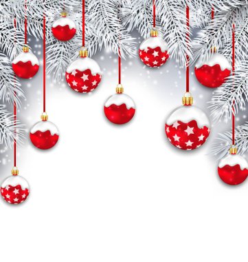 Gümüş göknarı dalları ile arka plan kar yağışı tatil