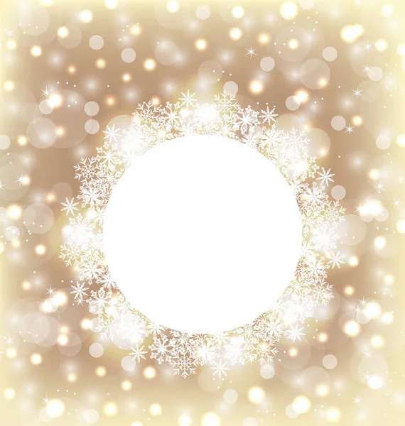 Natale cornice rotonda realizzata in fiocchi di neve su elegante retro incandescente — Foto Stock