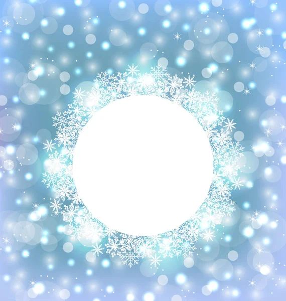 Moldura de Natal feita em flocos de neve em fundo brilhante elegante — Fotografia de Stock