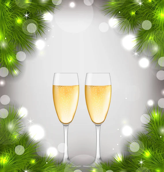 Joyeux Noël fond avec des verres de Champagne — Photo