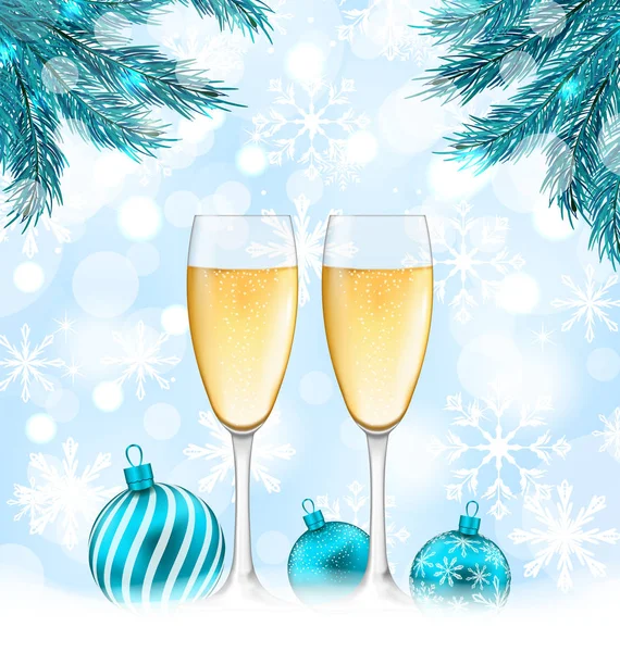 Frohe Weihnachten Hintergrund mit Gläsern Champagner — Stockfoto