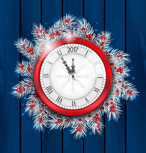 Brindilles de sapin de Noël avec horloge pour 2017 Nouvel An — Photo