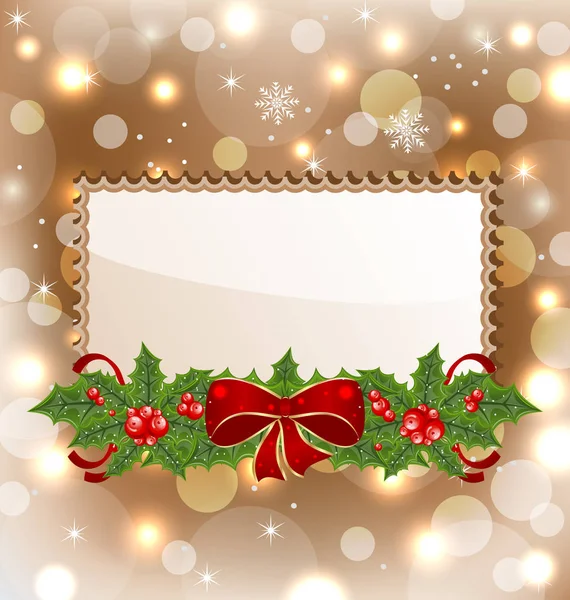 Natal cartão elegante com visco e arco — Fotografia de Stock