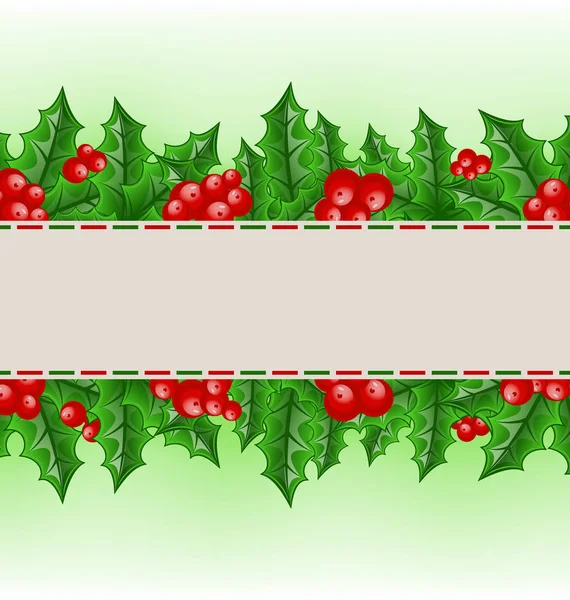 Cartão de Natal com ramos de baga azevinho — Fotografia de Stock
