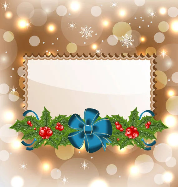 Christmas elegant card with mistletoe and bow — Stock Photo, Image