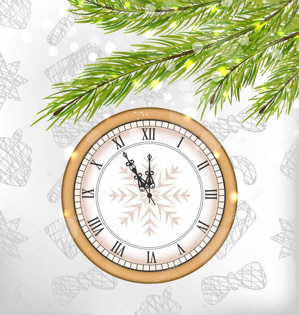 New Year Midnight Background with Clock