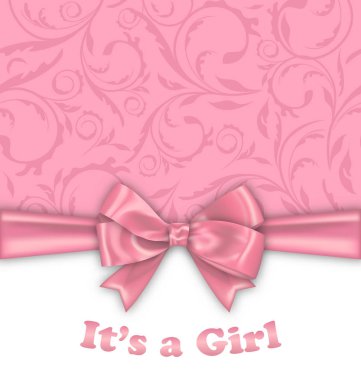 Kız bebek duş davetiye pembe fiyonk şerit