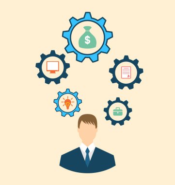 İşadamı kafa Cogwheels ile