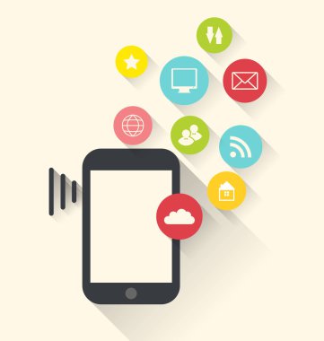 Uygulamalar app simgeleri, modern düz ile Smartphone aygıtı