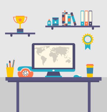 Ofis çalışma alanı yaratıcı çalışanı düz tasarımı