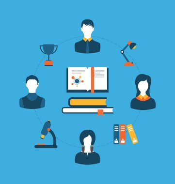 Eğitim, eğitim ve öğreticiler düz kavramı simge kümesi