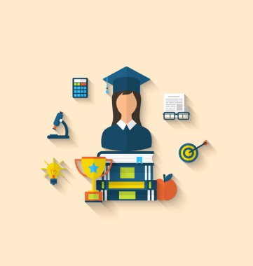 Simgeleri magister mezuniyet ve nesneler için kadın Merhaba düz