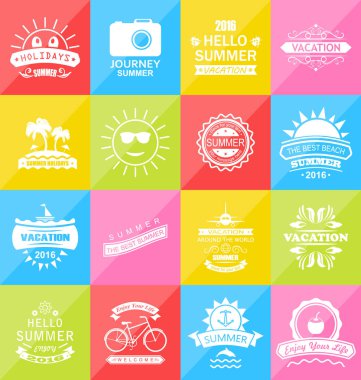 Etiketler, tasarım öğeleri kümesi yaz tatilleri