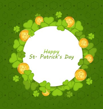 St. Patrick yoncaları ve altın sikke ile kutlama kartı
